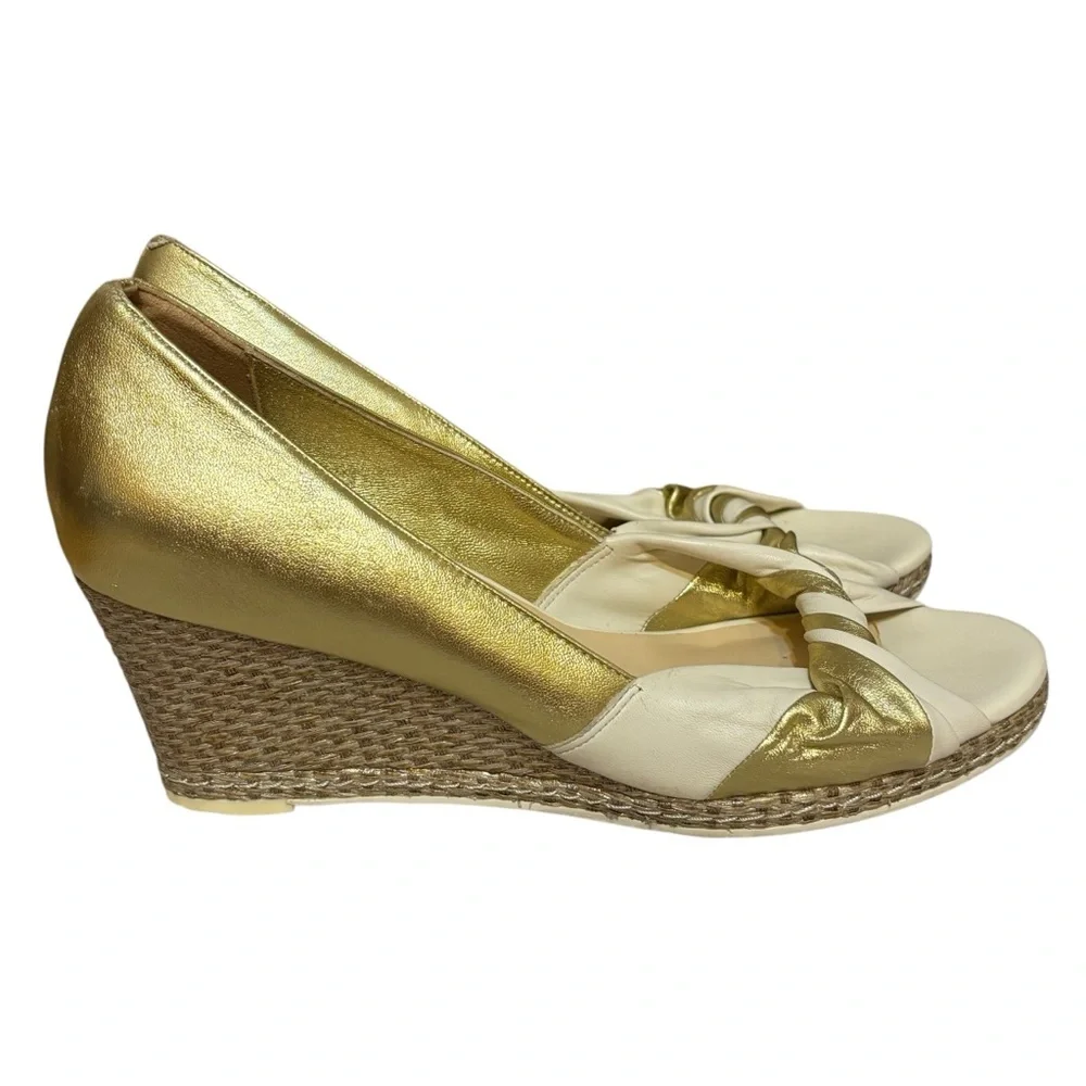 Cole Haan wedges gold white twist peep toe Nike Air sole size 9 US women’s